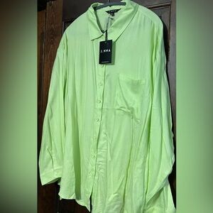 J.NNA Lime Green Button-Up Blouse with Shimmer